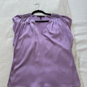 White House Black Market Purple Ruched Cap Sleeve Blouse